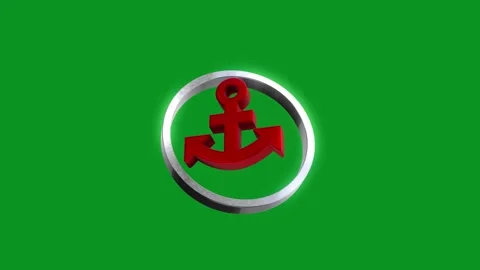 Red anchor icon rotating inside silver ring against bright green screen bac.. Stock Footage 346499243