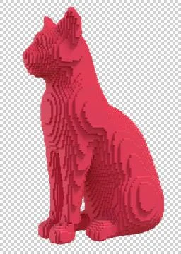 Red ancient Egyptian cat from plastic blocks on a transparent background. Stock Illustration