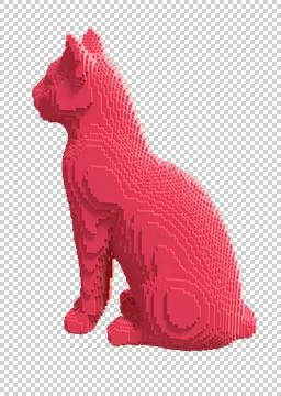 Red ancient Egyptian cat from plastic blocks on a transparent background. Stock Illustration