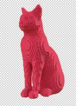 Red ancient Egyptian cat from plastic blocks on a transparent background. Stock Illustration