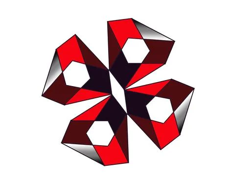 Red and Black 3D Geometric Flower Emblem on White Background Stock Illustration