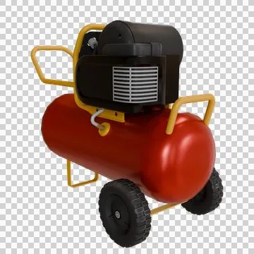 Red and black air compressor on wheels Stock Illustration