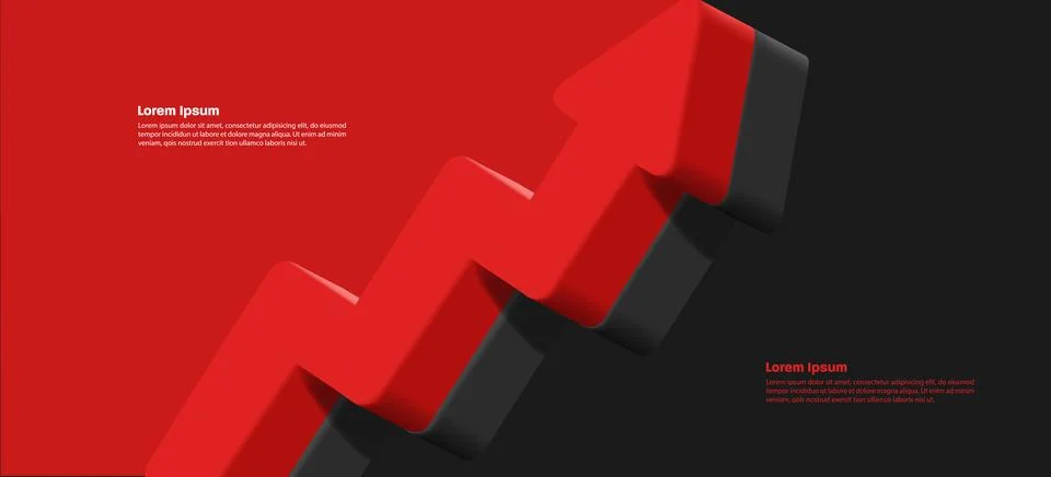 Red and black background with 3d render volume arrow dividing the screen in.. Stock Illustration