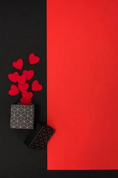 Red and black background with a box with a geometric pattern, Stock Photos
