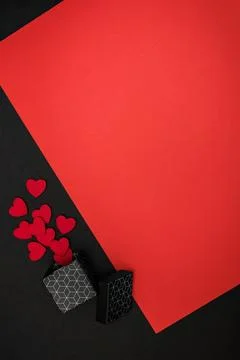 Red and black background with a box with a geometric pattern, Stock Photos