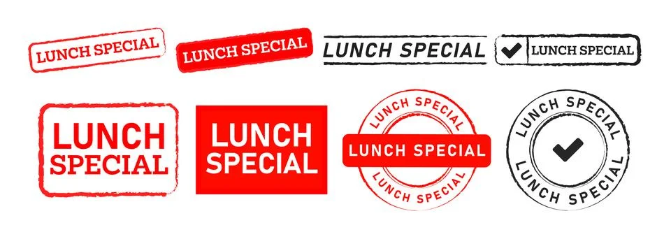 Red and black color rubber stamp lunch special label sticker sign for food Stock Illustration