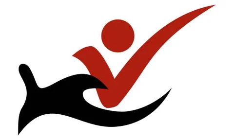 Red and black creative vector hand holding check mark icon Stock Illustration