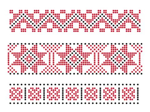 Red and black dotted style repeated ornaments set Stock Illustration