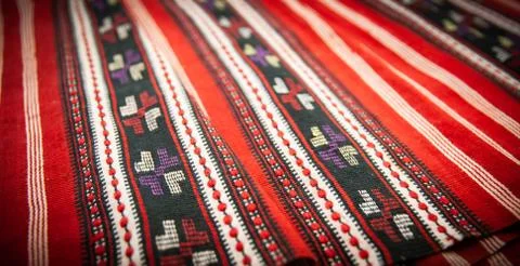 Red and black fabric pattern, craftwork in Thailand Stock Photos