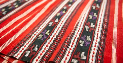 Red and black fabric pattern, craftwork in Thailand Stock Photos