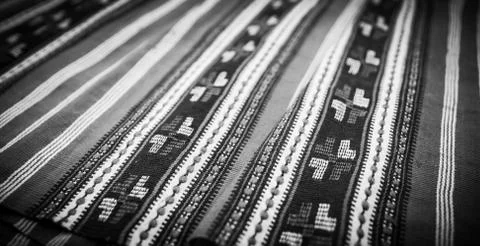 Red and black fabric pattern, craftwork in Thailand Stock Photos