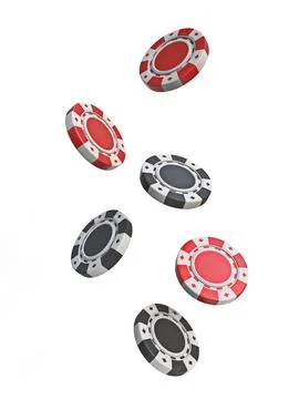Red and black falling gambling chips 3D Illustration