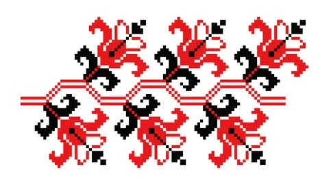 Red and black floral embroidery ornament pattern Stock Illustration