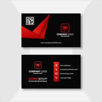 Red and black geometric business card template design Stock Illustration