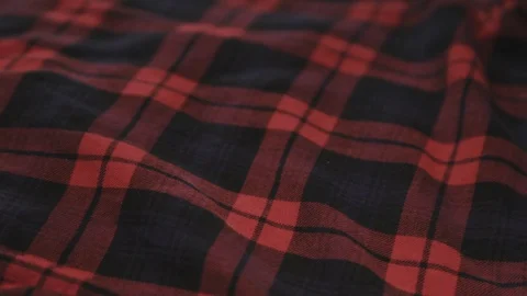 Red And Black Gingham Styled Fabric - Close up Stock Footage 128358770