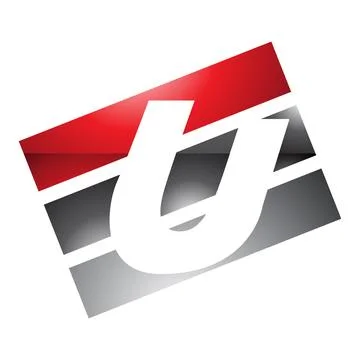 Red and Black Glossy Rectangular Shaped Letter U Icon Stock Illustration