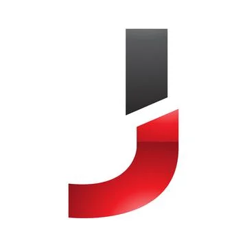 Red and Black Glossy Split Shaped Letter J Icon Stock Illustration