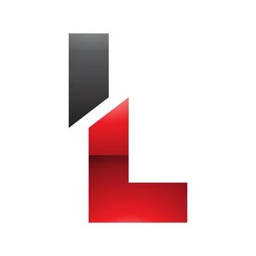 Red and Black Glossy Split Shaped Letter L Icon Stock Illustration