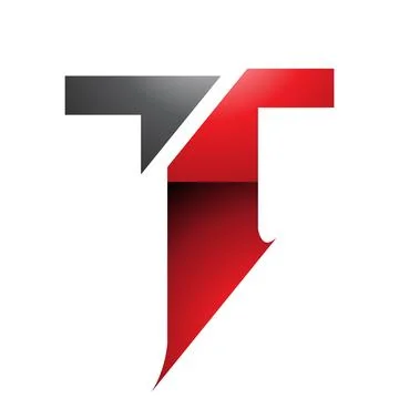 Red and Black Glossy Split Shaped Letter T Icon Illustrazione stock
