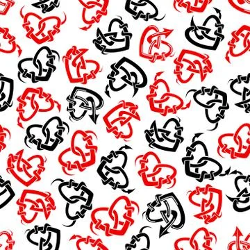 Red and black heart tattoos seamless pattern イラスト素材