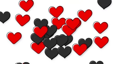 Red and Black Hearts Falling Downward on a White Background Stock Footage 341461960