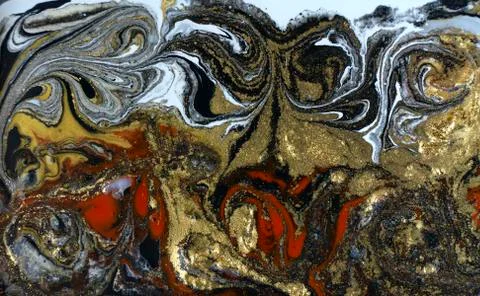 Red and black marbling pattern. Golden marble liquid texture. Stock Illustration