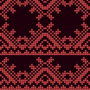 A red and black pattern with stars on it, seamless repeated border Stock Illustration