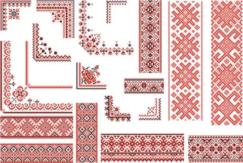 Red and Black Patterns for Embroidery Stitch Stock Illustration