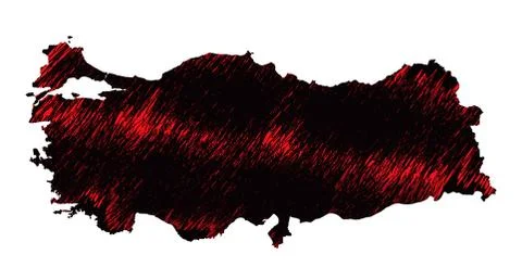 Red and black scribble stylized map of Turkey. Raster version Illustrazione stock