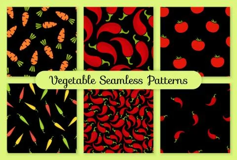 Red and black seamless vegetable background set Stock Illustration