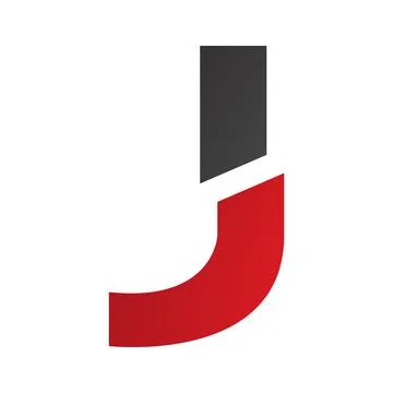 Red and Black Split Shaped Letter J Icon Stock Illustration