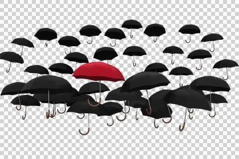 Red and black umbrellas in mid-air Illustrazione stock