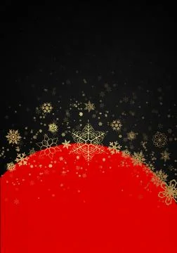 Red and black winter background with golden snowflakes. Christmas card Stock Illustration