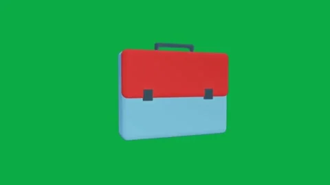 Red and blue 3d briefcase rotating on green screen for business and education Stock Footage 331301247