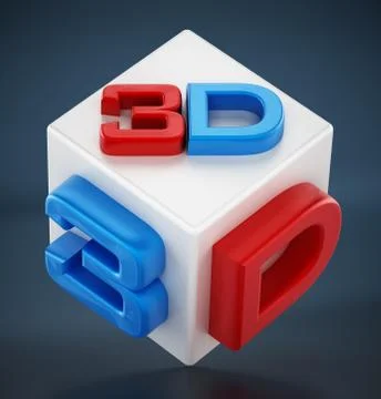 Red and blue 3D text on white cube Stock Illustration
