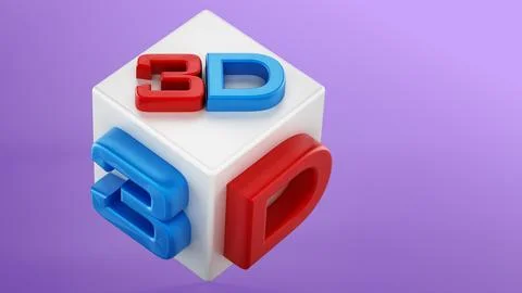 Red and blue 3D text on a white cube. 3D illustration Stock Illustration