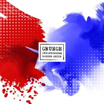 Red and blue abstract background with ink splats Stock Illustration