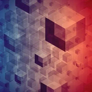 Red and Blue Abstract Background With Cubes Stock Illustration