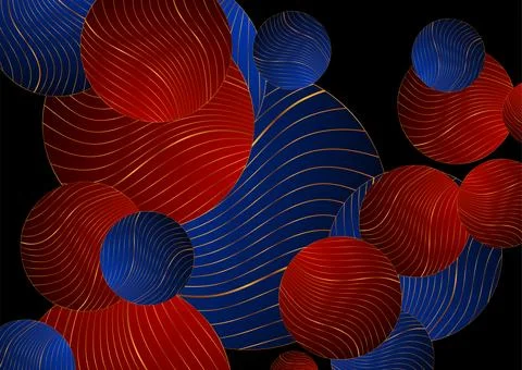 Red and blue abstract background with golden wavy pattern 스톡 일러스트