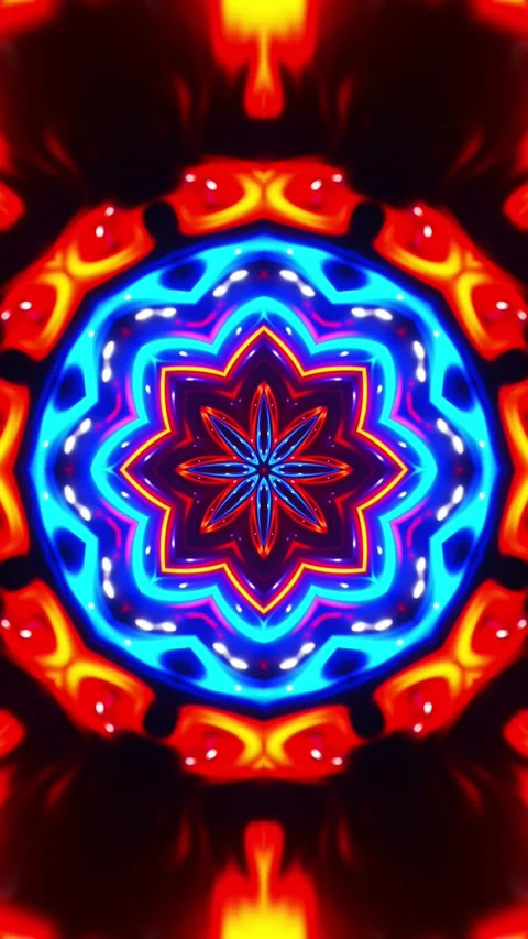 Red and blue abstract design with star. Kaleidoscope VJ loop Vertical. 3D Stock Footage 314835276
