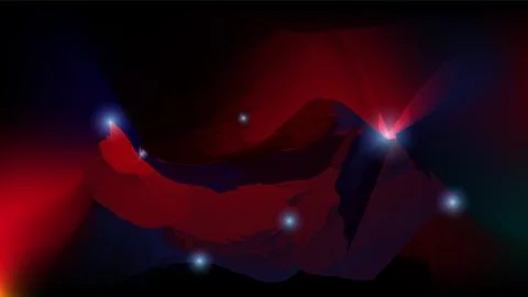 A red and blue abstract image of a Mountain landscape with blue and red lights. Stock Illustration
