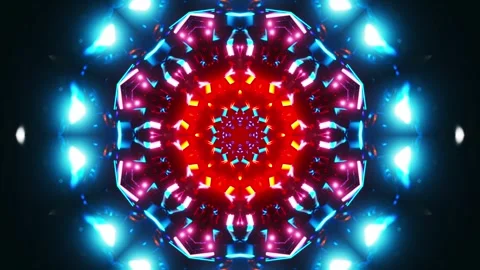Red and blue abstract pattern with lights. Kaleidoscope VJ loop Stock Footage 261671553