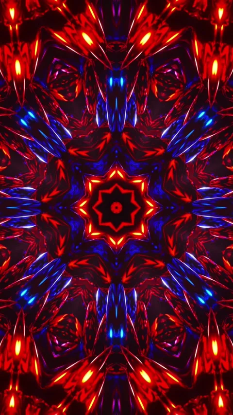 Red and blue abstract pattern with lights. Kaleidoscope VJ loop Vertical Stock Footage 313610930