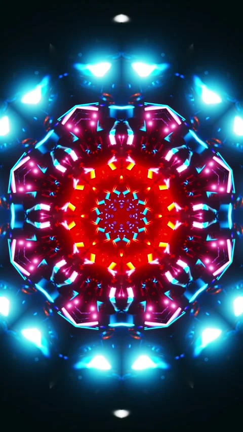 Red and blue abstract pattern with lights. Kaleidoscope VJ loop Vertical. 3D Stock Footage 314300834