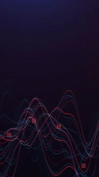 Red and blue analytics waves rise across a dark background, forming a verti.. Stockillustratie