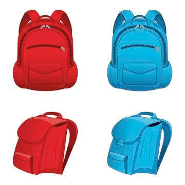 Red and blue backpack isolated on white background. Stock Illustration