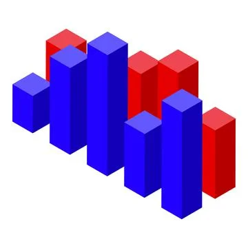Red and blue bars showing growth and decline isometric projection Stock Illustration