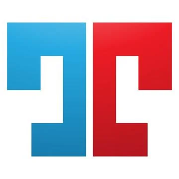 Red and Blue Bold Split Shaped Letter T Icon Illustrazione stock