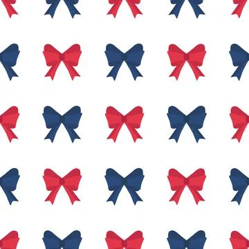 Red and blue bow pattern on a white background for use in textile Stock Illustration