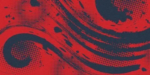 Red and Blue Brush Background with Halftone and Texture Effect Stock Illustration